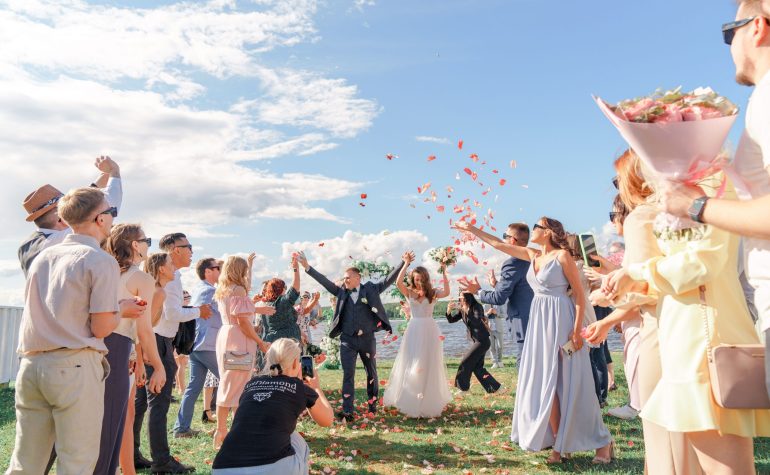 Newlyweds celebrating at a wedding event protected by wedding insurance coverage